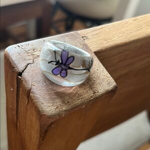 Clear Ring with Purple Butterfly Design